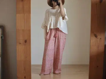 블록 프린트 와이드 팬츠