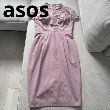 asos 프릴 레이스 타이트 원피스, 옅은 핑크