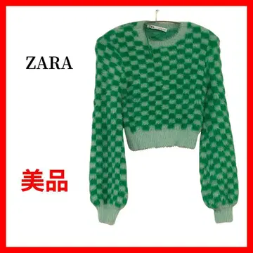 ZARA 자라 니트 스웨터 체크 몽글몽글 그린 B925