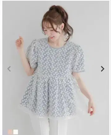 택 포함 핏모어 플라워 레이스 자수 페플럼