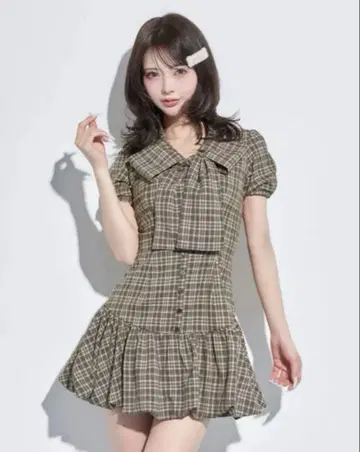 다리치 빅 리본 벌룬 체크 미니 원피스 FL