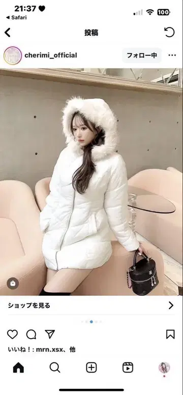 cherime 셰리미 아우터 이토 모모 후드 퍼 파이버 다운