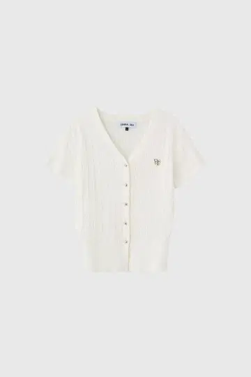 미사용 [ General Idea ] 케이블 반팔 가디건 화이트