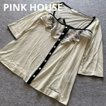 PINK HOUSE 프릴 아이보리 5부 소매 상의 가디건