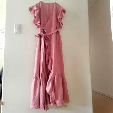 새상품급 벌스데이 바쉬 롱 원피스 프릴 카슈쿨 린넨 핑크