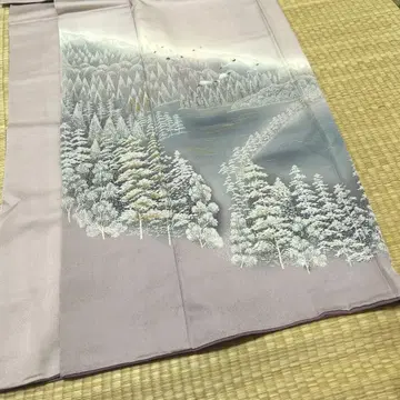 연보라색 풍경화 기모노 호몬기