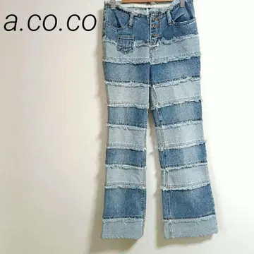 패치워크 부츠컷 데님 덧대기 버튼 플라이 y2k