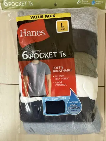 Hanes 남성용 6포켓 티셔츠 L