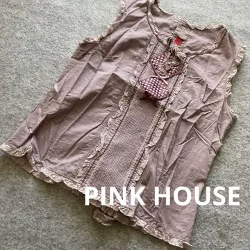 PINK HOUSE 연보라 레이스 리본 장식 슬리브리스 셔츠