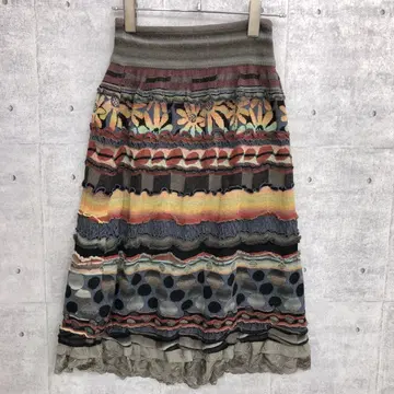 M.&KYOKO 구제 의류 크레이지 패턴 디자인 니트 롱 스커트