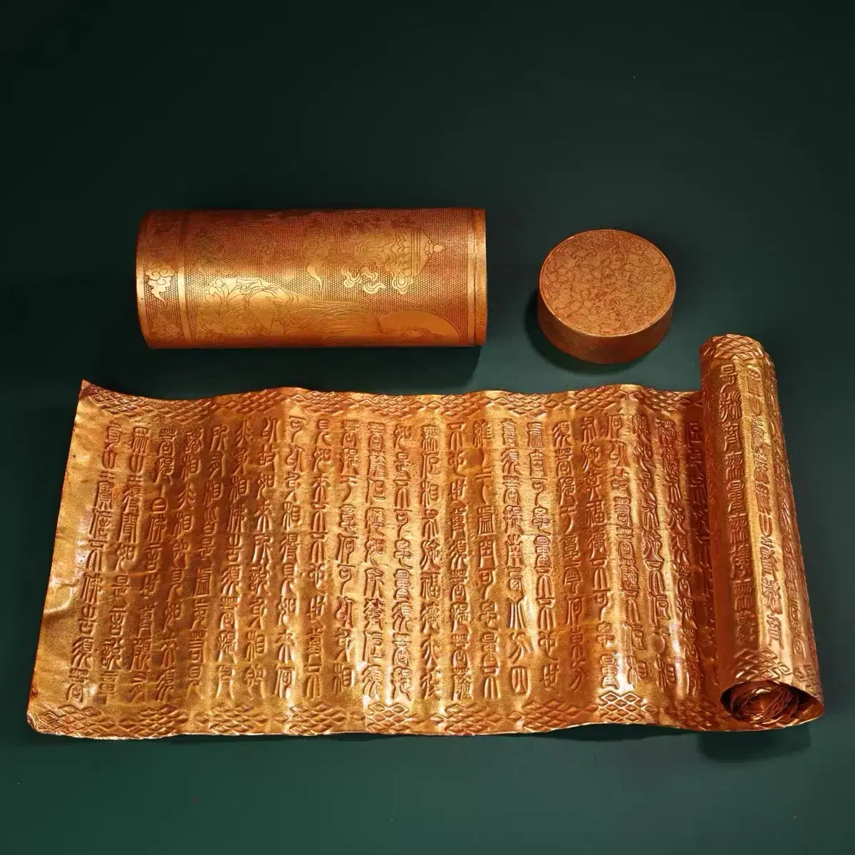 [Antique/Bronze] Gilt-bronze Buddhist Scripture Sutra Book Gold Letter Sutra Golden Buddhist Scripture