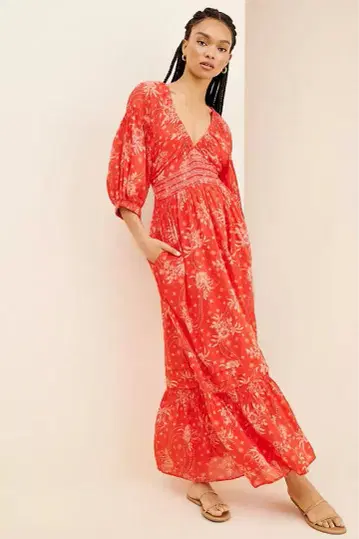 새상품 꽃무늬 벌룬 슬리브 맥시 드레스 XL Free people