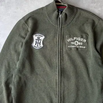 13952 TOMMY HILFIGER 자수 지퍼 니트 카키