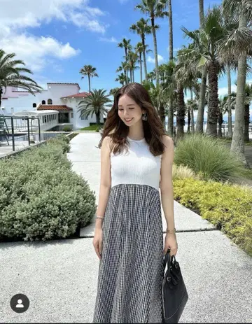 모코아즈 슬리브리스 도킹 롱 원피스 깅엄 체크