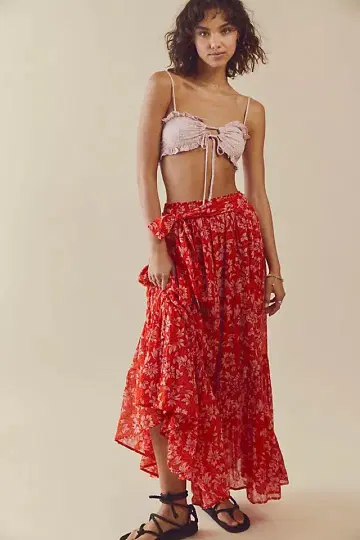 Free people 새상품 꽃무늬 빨간색 롱 스커트