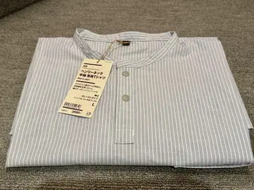 MUJI 헨리넥 반팔 티셔츠 L 스트라이프