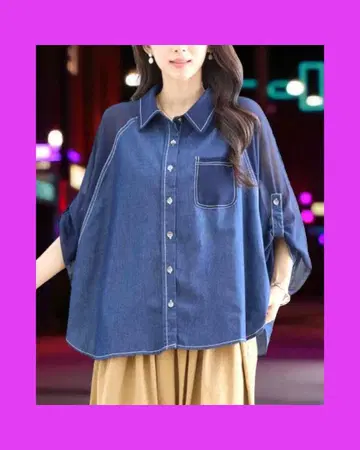 미사용 새상품! 이소재 믹스 시어 슬리브 데님 셔츠 네이비