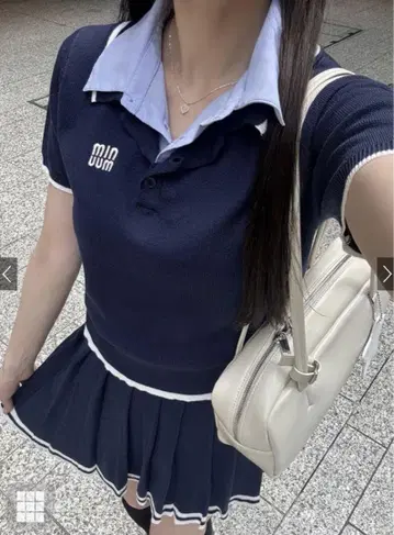 네이비 피케 셔츠 스커트 셋업 M