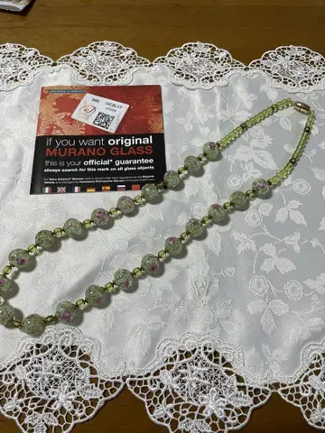 무라노 유리 목걸이 녹색 핑크