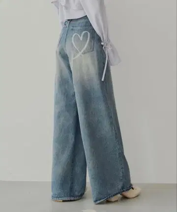 chico 하트 프린트 박스 와이드 데님 팬츠 0 사이즈