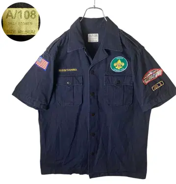 보이스카우트 셔츠 디자인 구제 셔츠 네이비 와펜 반팔