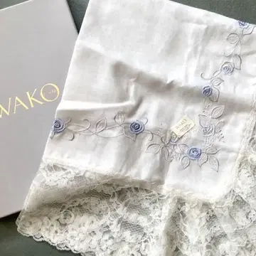 새상품 WAKO 긴자 와코 무릎담요 손수건 레이스 자수 박스형