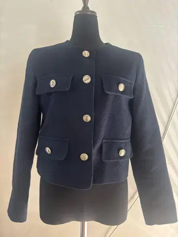 네이비 버튼 숏 자켓