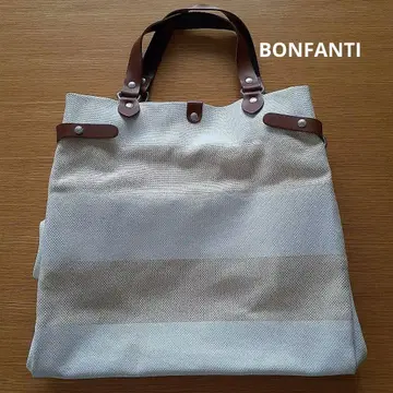 BONFANTI / 화이트 및 베이지 스트라이프 토트백