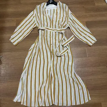 새상품급 스트라이프 셔츠 원피스 실크 혼방