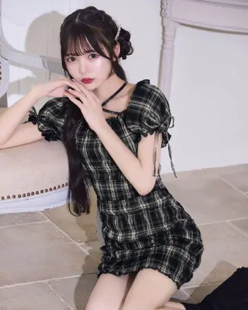 미셸 마카롱 셔링 체크 미니 원피스 XS 사이즈 잔여 1