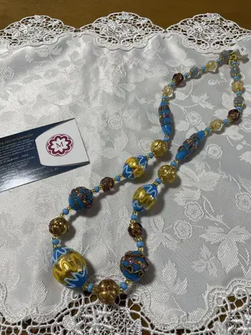 무라노 유리 피오라토 비즈 앤티크 디자인 롱 목걸이 약 70cm