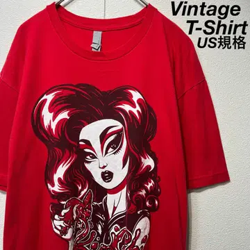[ US 규격 ] 레어 Vintage Design 프린트 티셔츠 레드 L
