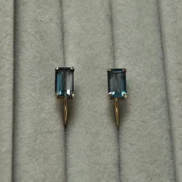 K10 런던 블루 토파즈 귀걸이 바게트 컷 각인 있음