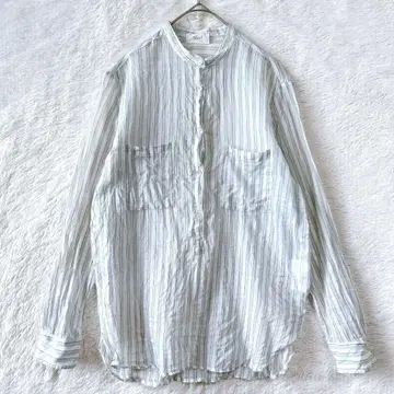 긴팔 밴드 카라 셔츠 스트라이프 코튼 실크 이탈리아제 겉옷 봄/여름