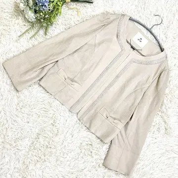 에프데 노카라 자켓 베이지 리본 3XL 빅 사이즈 소매 슬릿