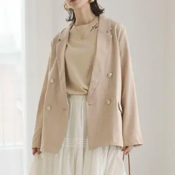 ANGIE 골드 버튼 린넨 라이크 블레이저 썸머 자켓