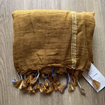 ZARA 린넨 스트라이프 폼폼 부착 대형 스카프 오렌지