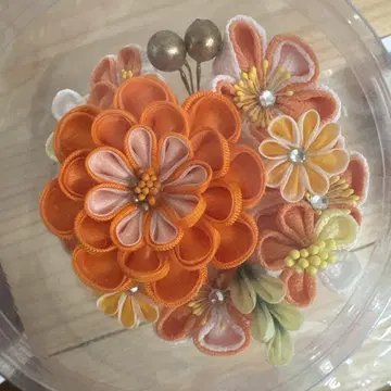 오렌지 꽃 머리 장식 헤어콤