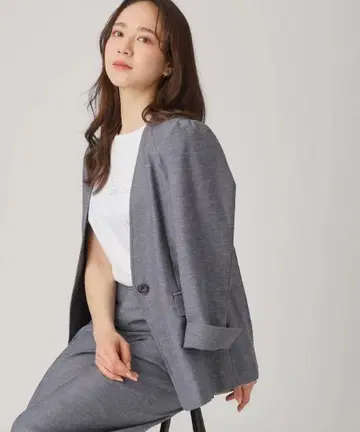 COUP DE CHANCE 면마 혼방 노카라 자켓 세미 와이드 팬츠