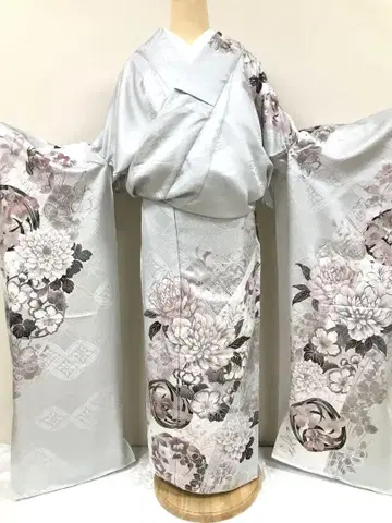 후리소데 미재단 더스티 컬러 순수 실크