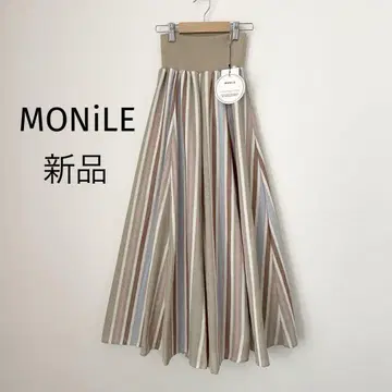 새상품 MONiLE 모니레 멀티 스트라이프 면 린넨 플레어 스커트