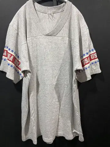 70s 80s 빈티지 티셔츠 V넥 풋볼 티 그레이 XL 상당