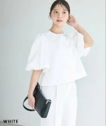 basement online 화이트 벌룬 슬리브 새틴 자켓
