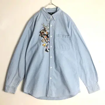 3317 루니툰 자수 긴팔 데님 셔츠 인디고 블루