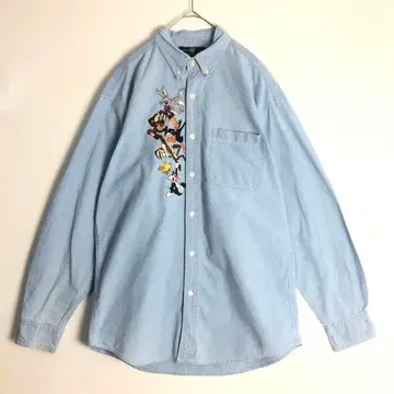 3317 루니툰 자수 긴팔 데님 셔츠 인디고 블루