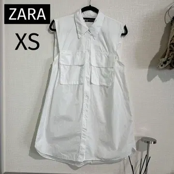 ZARA 슬리브리스 셔츠 원피스 A라인 화이트 셔츠 히든 버튼 XS