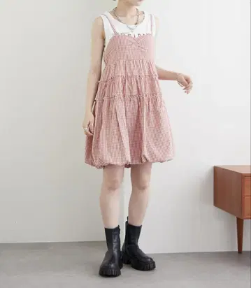 w closet 더블 클로젯 벌룬 미니 캐미 원피스 깅엄 체크