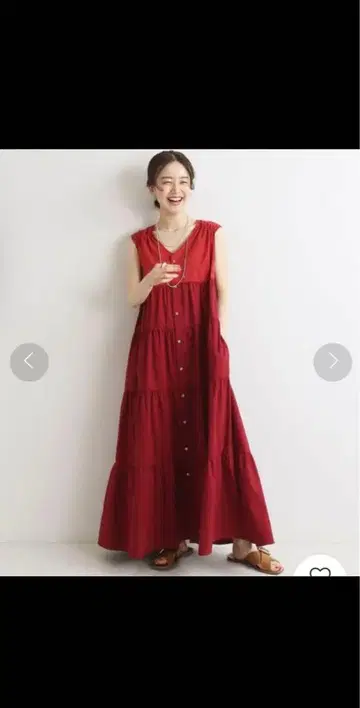 IENA 블록 컬러 티어드 원피스 레드 36