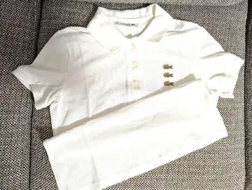 LACOSTE 화이트 피케 셔츠 로고 자수 반팔
