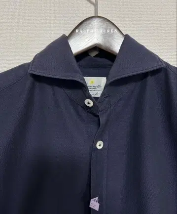 빈치 핏 다크 네이비 호리존탈 칼라 긴팔 셔츠